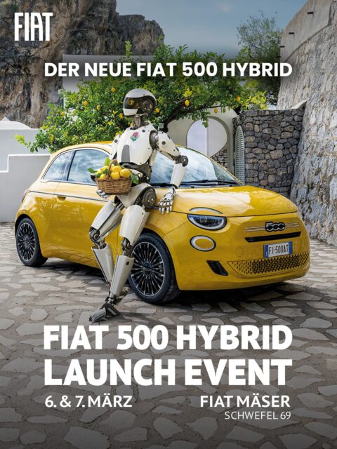 🎉 Launch Event bei unserem Mitglied
Fiat Mäser lädt zum Fiat 500 Hybrid Launch ein!
📅 6. & 7. März
Erlebt ikonisches Design, moderne Hybridtechnologie und echtes Fiat-Feeling live vor Ort.