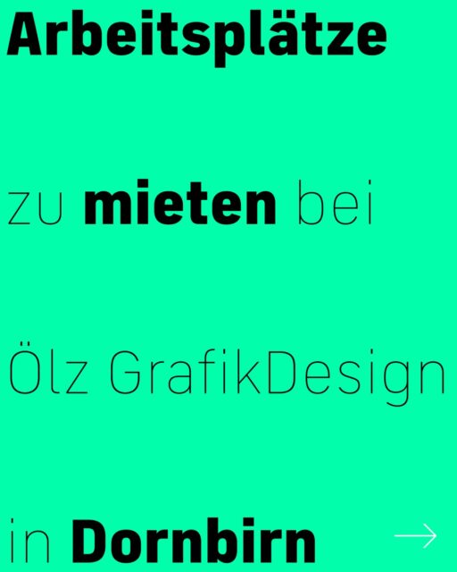 Bei @oelz_grafikdesign in Dornbirn findest du deinen persönlichen Arbeitsplatz – ideal für Einzelunternehmer, Freelancer und Selbstständige.  Dich erwarten flexibel anpassbare Arbeitsflächen mit viel Tageslichtund Blick ins Grüne – in einem nachhaltigen Holzbau mit guter Luft und familiärem Umfeld. Gleichzeitig hast du genügend Freiraum und Ruhefür deine Projekte. Zusätzlich stehen dir ein Meetingraum, eine Teeküche und Parkplätze zur Verfügung.  Die Mietkonditionen sind fair und flexibel anpassbar.  Neugierig geworden? Für eine Besichtigung und ein Kennenlernen melde dich unter: agentur@oelzgrafik.at, +43 5572 24687